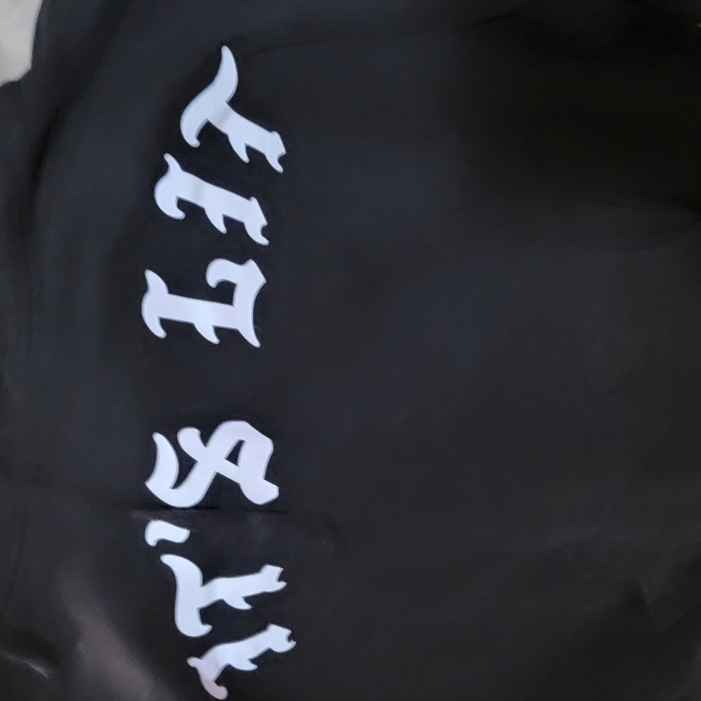 Black Hoodie with White Gothic Text